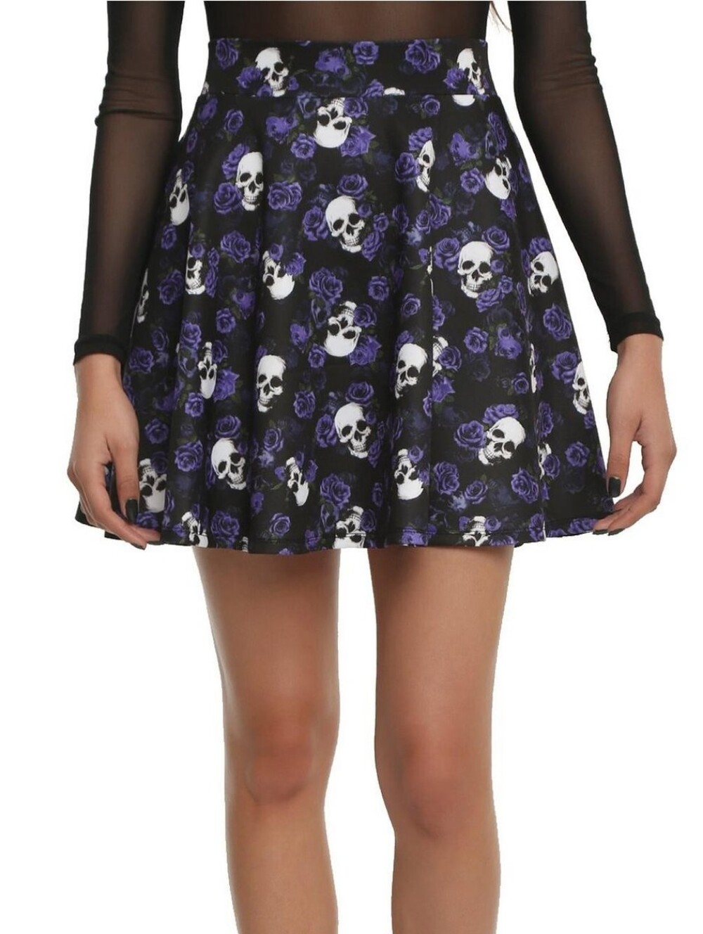 Hot Topic Floral Skull Skater Skirt